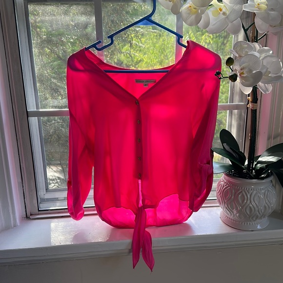 Pink tie in front silk blouse - Picture 1 of 6